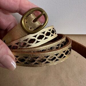 Gold Laser-Cut Leather RLL Women's Belt - Metallic Gold